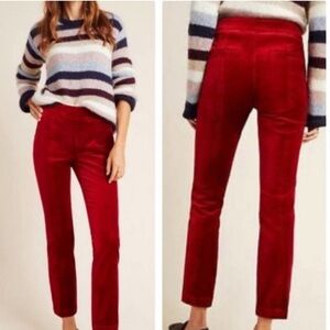 Anthropologie The Essential Slim Red Velvet Pants Size 14 Tall Preppy Holiday